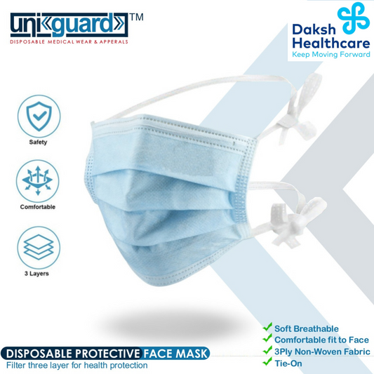 Uniguard Medical and Surgical Disposable 3 PLY Tie on Mask with Filter
