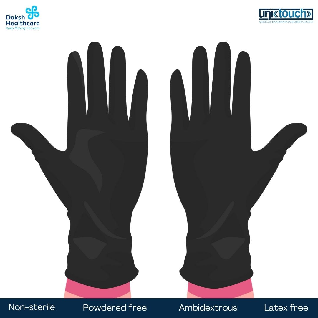 Unitouch Nitrile Powdered Free Examination Gloves (Black) Pack of 100 Pcs