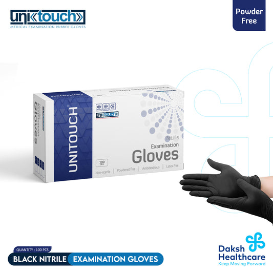 Unitouch Nitrile Powdered Free Examination Gloves (Black) Pack of 100 Pcs