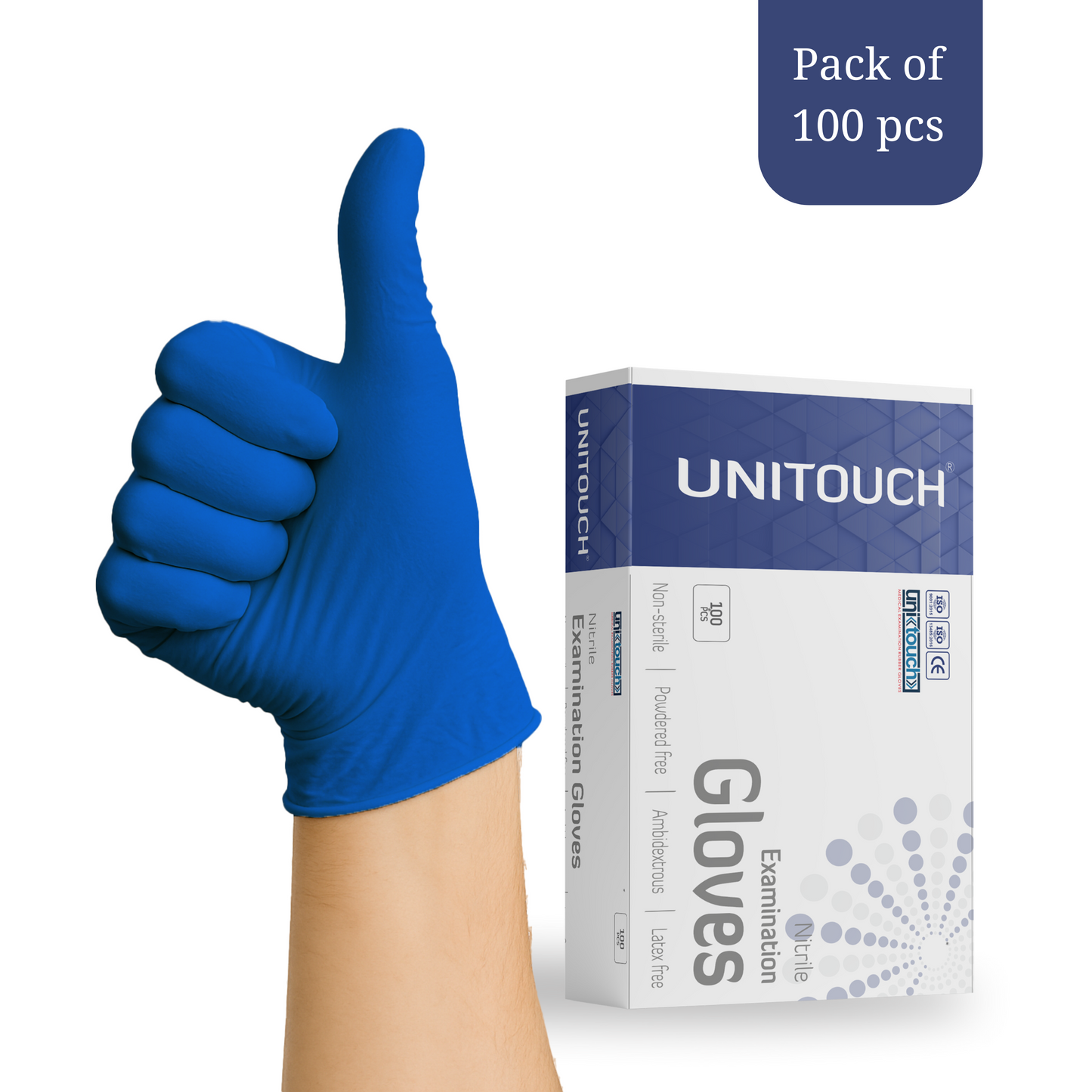Unitouch Nitrile Powdered Free Examination Gloves (Blue) Pack of 100 Pcs