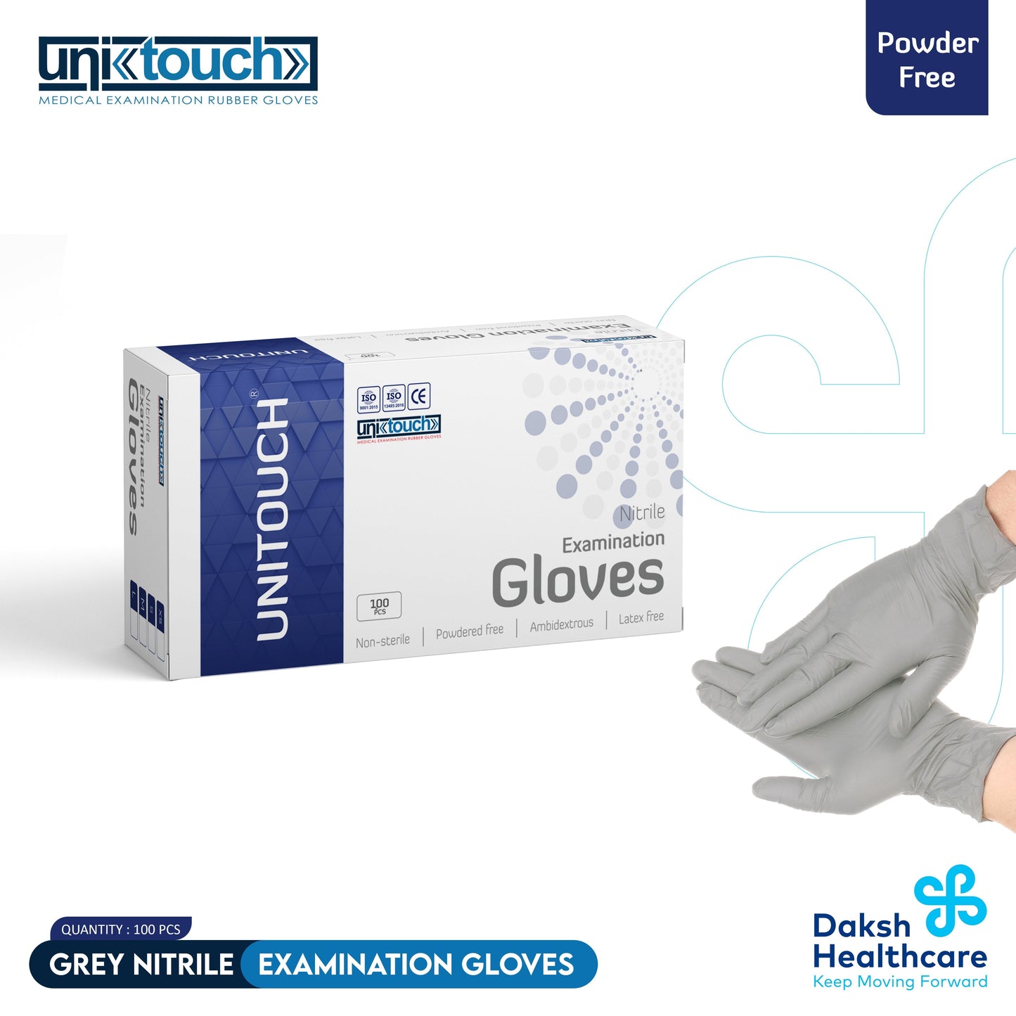 Unitouch Nitrile Powdered Free Examination Gloves (Grey) Pack of 80 Pcs