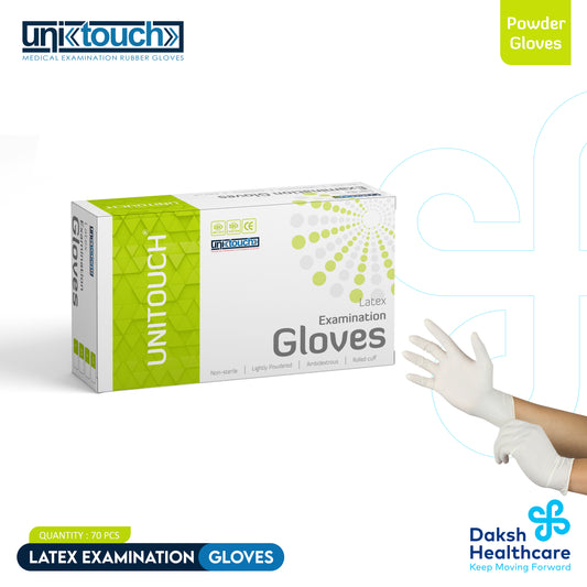 Unitouch Latex Powdered Examination Gloves Pack of 70 Pcs