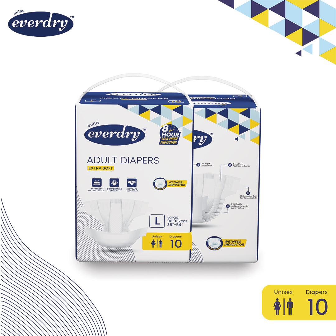 Unifit Everydry Adult Diaper Extra Soft with Easy Tape Adjustment (10 PCS in a Pack) (L)