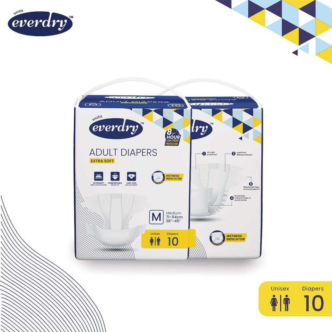 Unifit Everydry Adult Diaper Extra Soft with Easy Tape Adjustment (10 PCS in a Pack) (M)