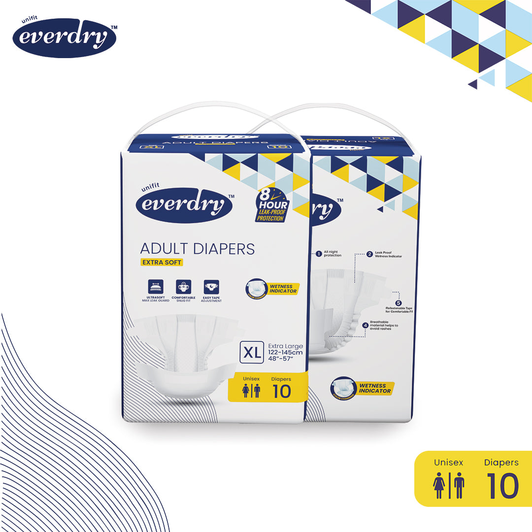 Copy of Unifit Everydry Adult Diaper Extra Soft with Easy Tape Adjustment (10 PCS in a Pack) (XL)