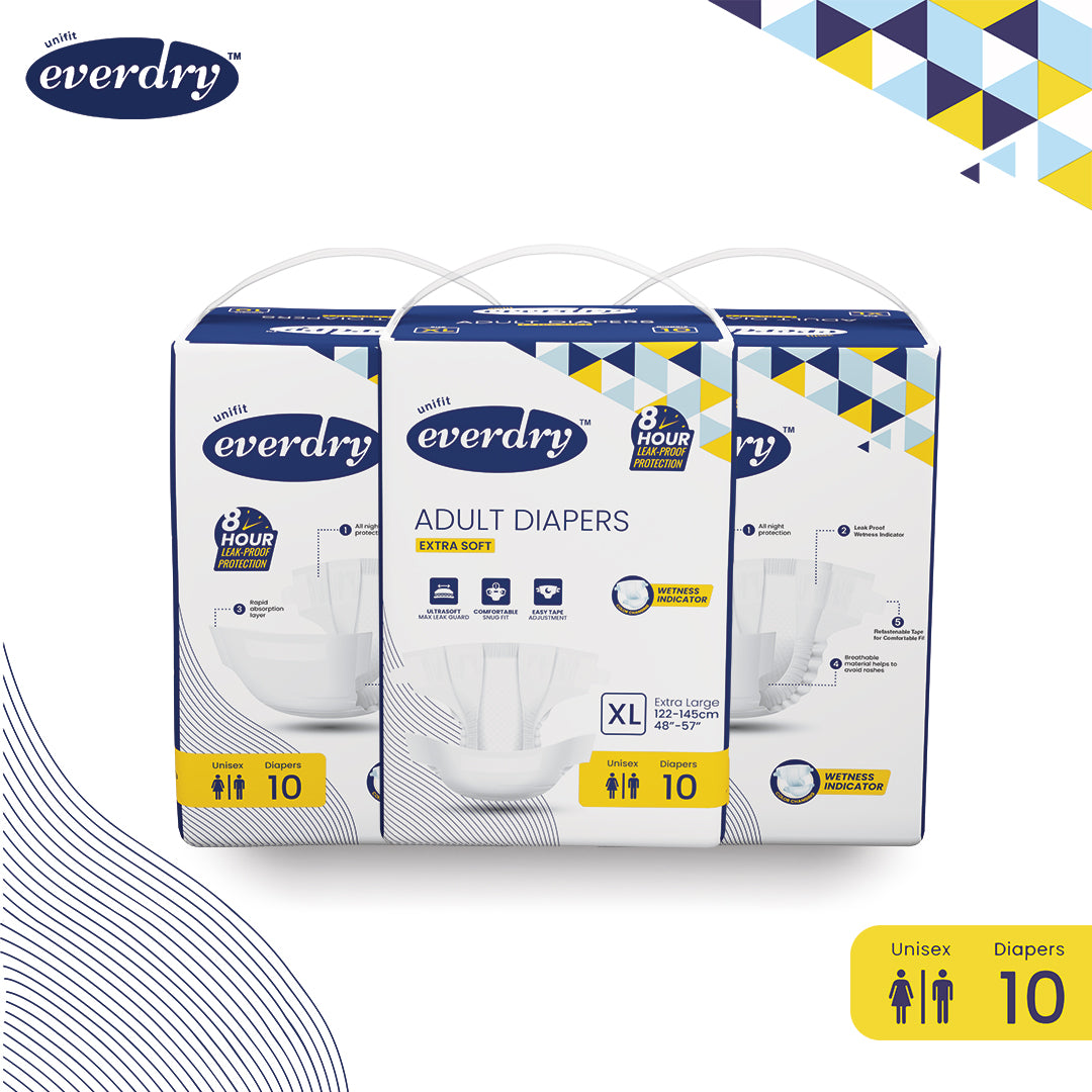 Unifit Everydry Adult Diaper Extra Soft with Easy Tape Adjustment (10 PCS in a Pack) (XL)