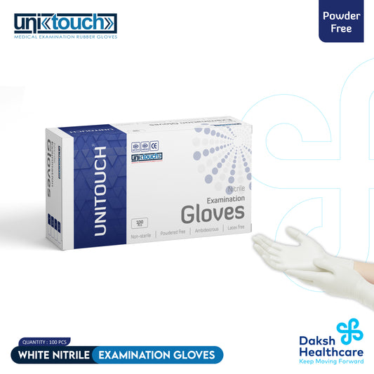 Unitouch Nitrile Powdered Free Examination Gloves (White) Pack of 100 Pcs
