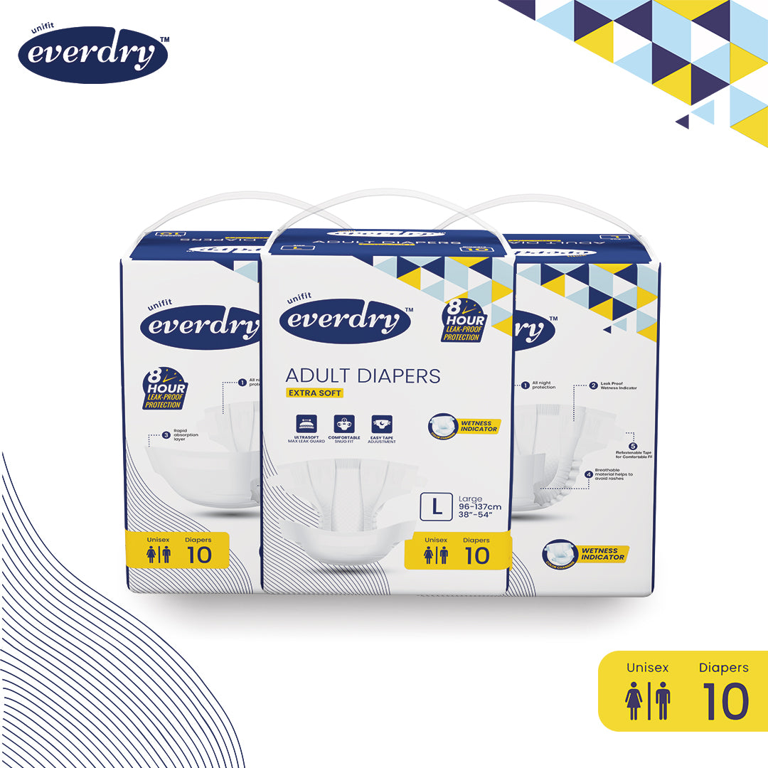 Unifit Everydry Adult Diaper Extra Soft with Easy Tape Adjustment (10 PCS in a Pack) (L)