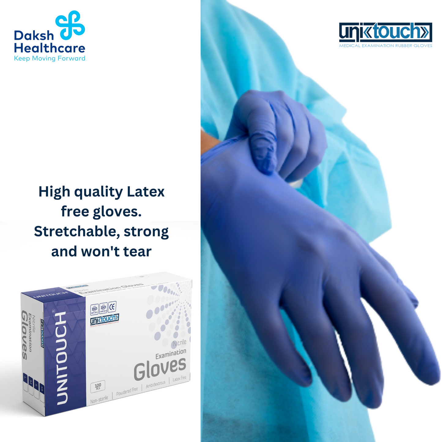 Unitouch Nitrile Powdered Free Examination Gloves (Purple) Pack of 100 Pcs