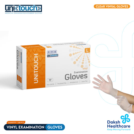 Unitouch Vinyl Powder Free Medical Hand Gloves Pack of 100 Pcs