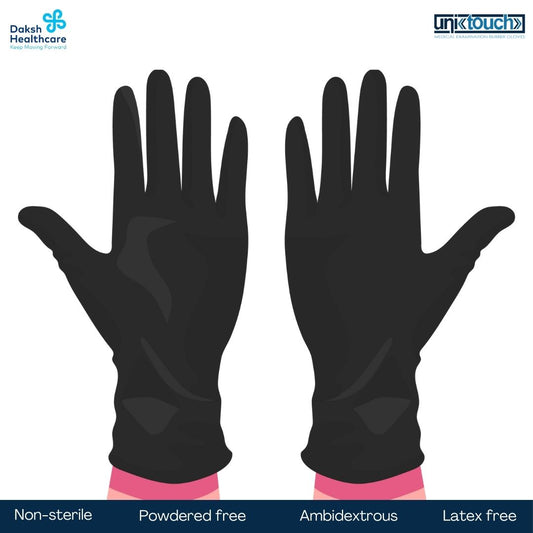 Unitouch Nitrile Powdered Free Examination Gloves (Black) Pack of 100 Pcs