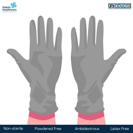 Unitouch Nitrile Powdered Free Examination Gloves (Grey) Pack of 100 Pcs