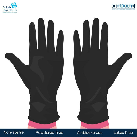 Unitouch Nitrile Powdered Free Examination Gloves (Black) Pack of 80 Pcs
