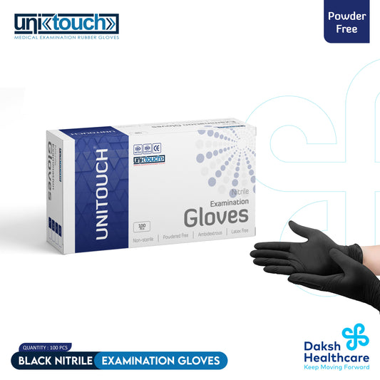 Unitouch Nitrile Powdered Free Examination Gloves (Black) Pack of 30 Pcs