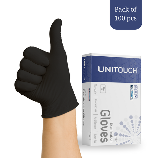 Unitouch Nitrile Powdered Free Examination Gloves (Black) Pack of 100 Pcs