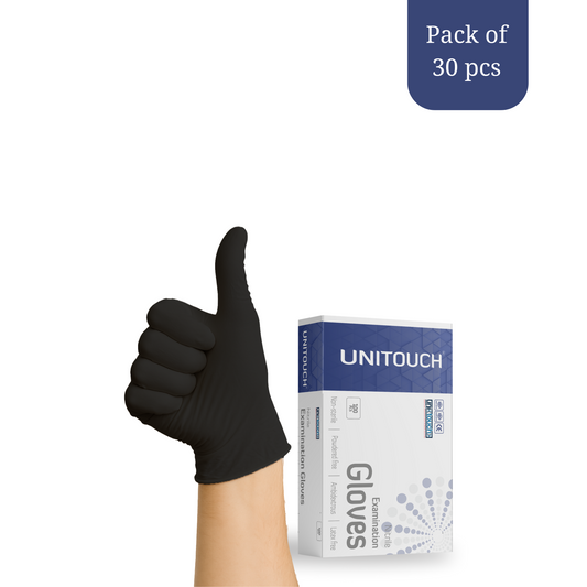 Unitouch Nitrile Powdered Free Examination Gloves (Black) Pack of 30 Pcs