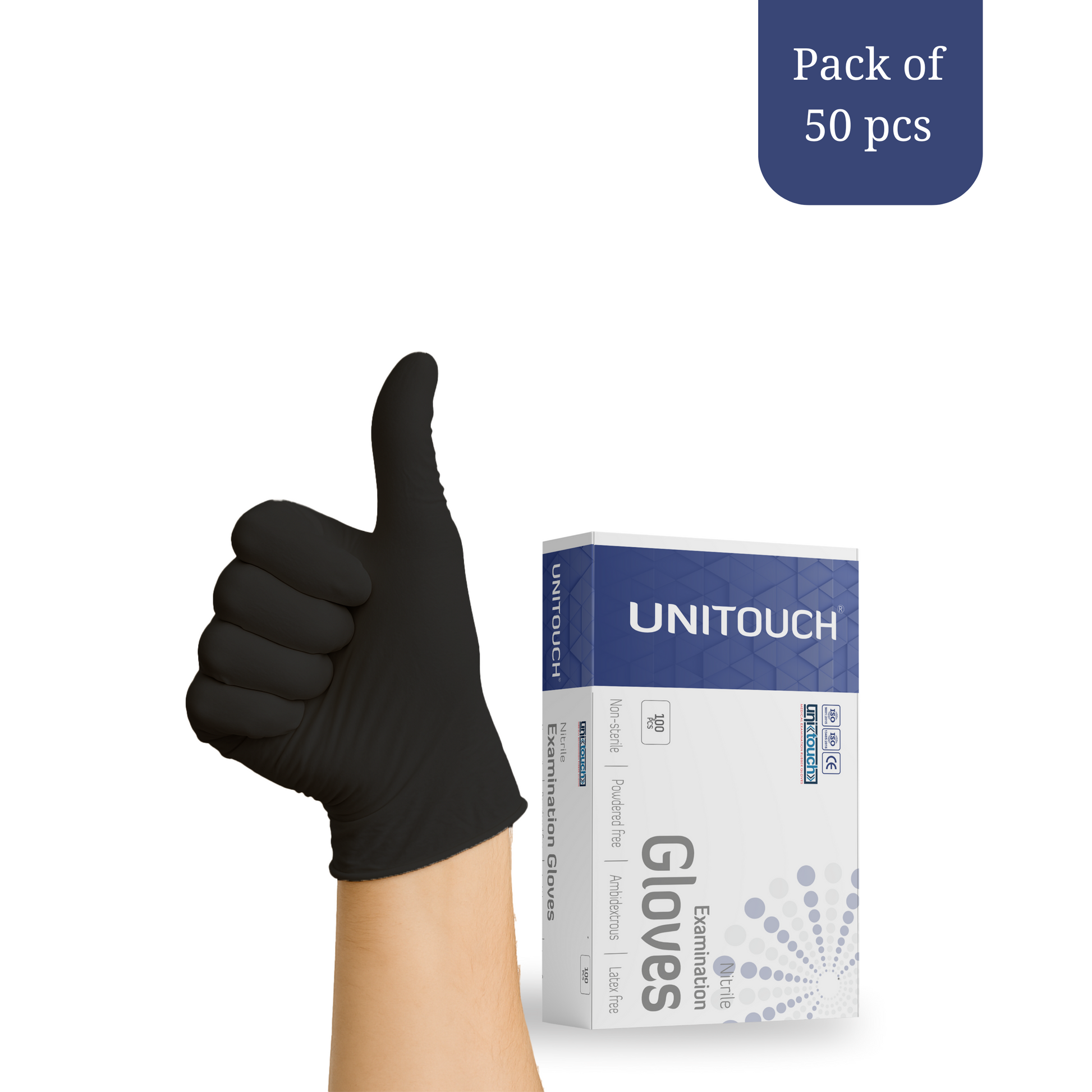 Unitouch Nitrile Powdered Free Examination Gloves (Black) Pack of