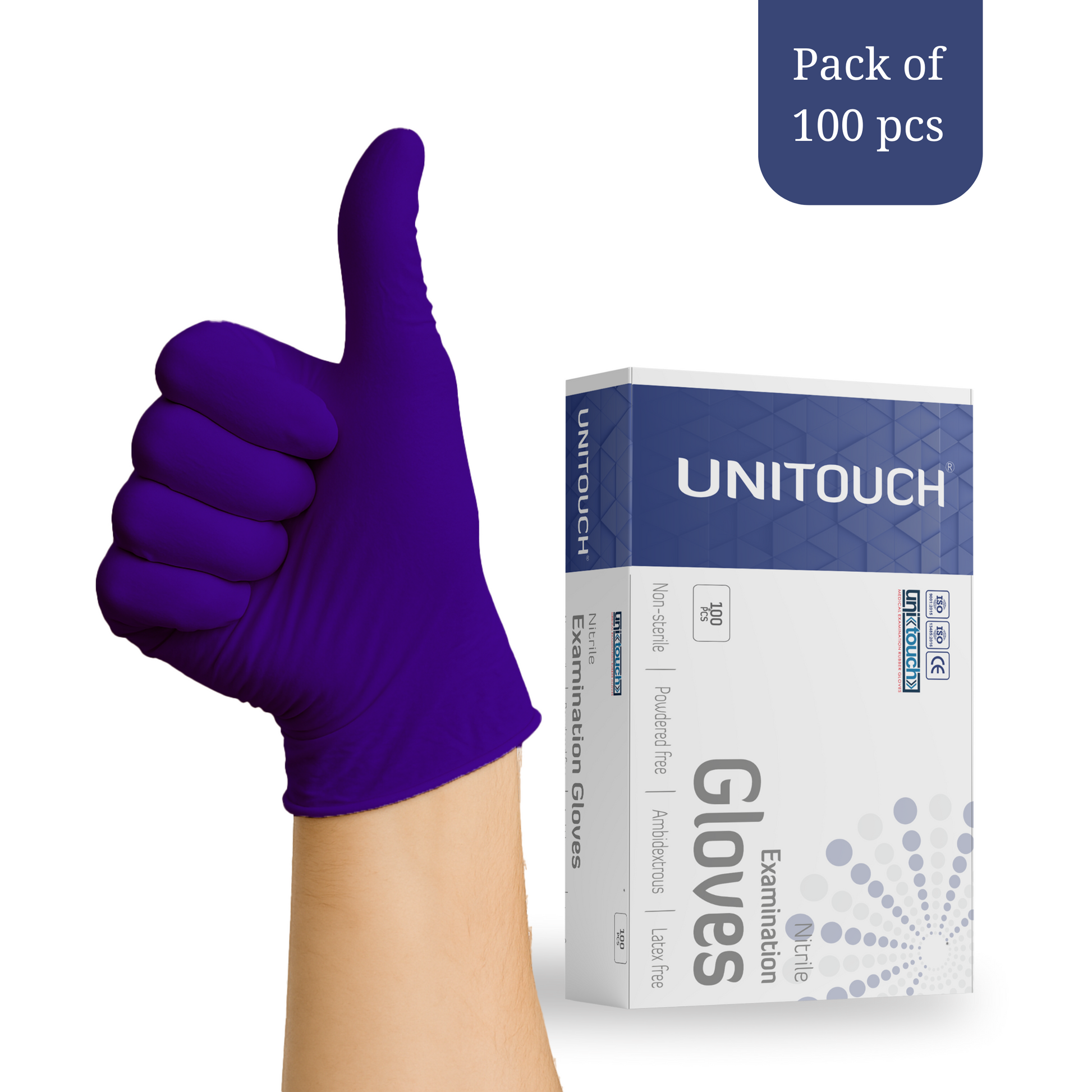 Unitouch Nitrile Powdered Free Examination Gloves (Purple) Pack of 100 Pcs XS