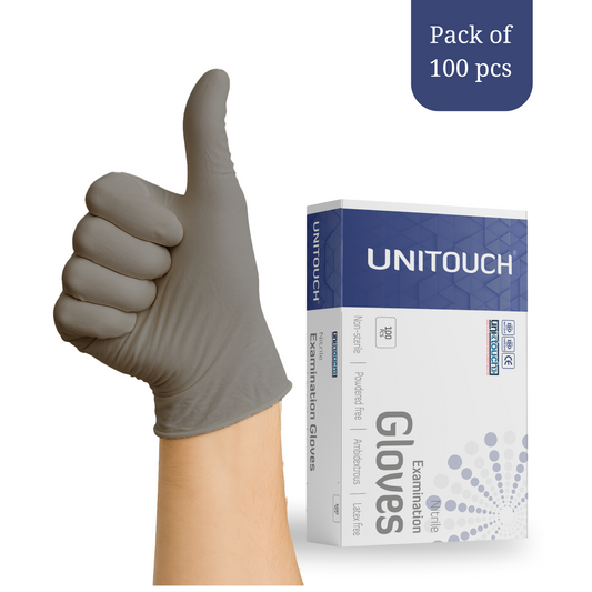 Unitouch Nitrile Powdered Free Examination Gloves (Grey) Pack of 100 Pcs