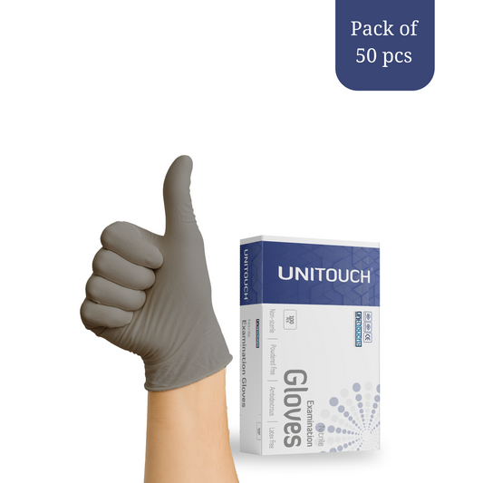 Unitouch Nitrile Powdered Free Examination Gloves (Grey) Pack of 50 Pcs