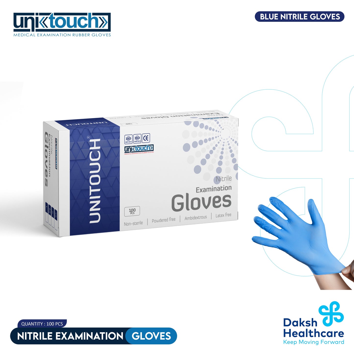Unitouch Nitrile Powdered Free Examination Gloves (Blue) Pack of 30 Pcs