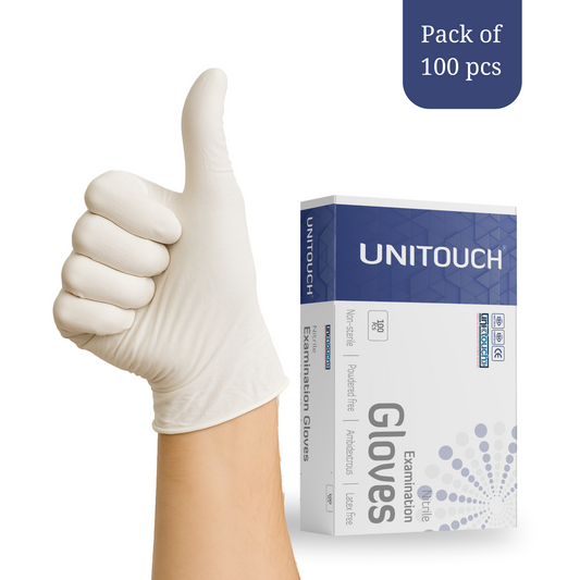 Unitouch Nitrile Powdered Free Examination Gloves (White) Pack of 100 Pcs