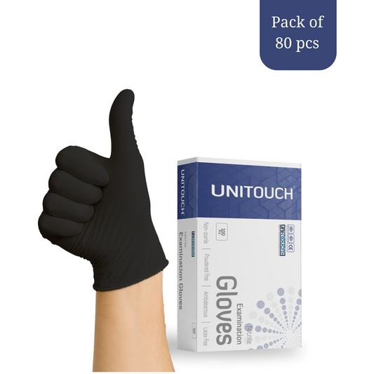Unitouch Nitrile Powdered Free Examination Gloves (Black) Pack of 80 Pcs