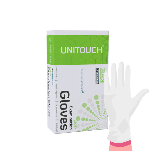 Unitouch Latex Powdered Examination Gloves Pack of 70 Pcs