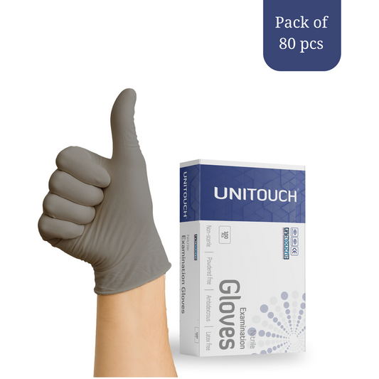 Unitouch Nitrile Powdered Free Examination Gloves (Grey) Pack of 80 Pcs