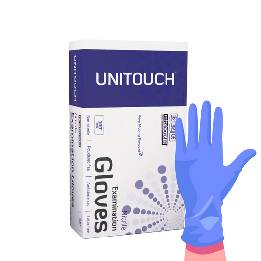 Unitouch Nitrile Powdered Free Examination Gloves (Blue) Pack of 100 Pcs